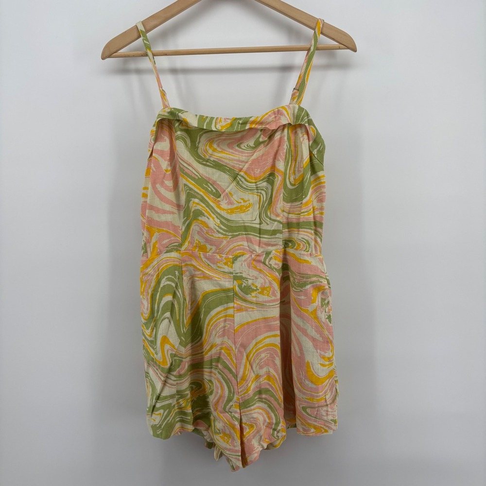 Lost + Wander Radiant River Romper‎ Womens S Green Marble NWT Linen Blend Swirl